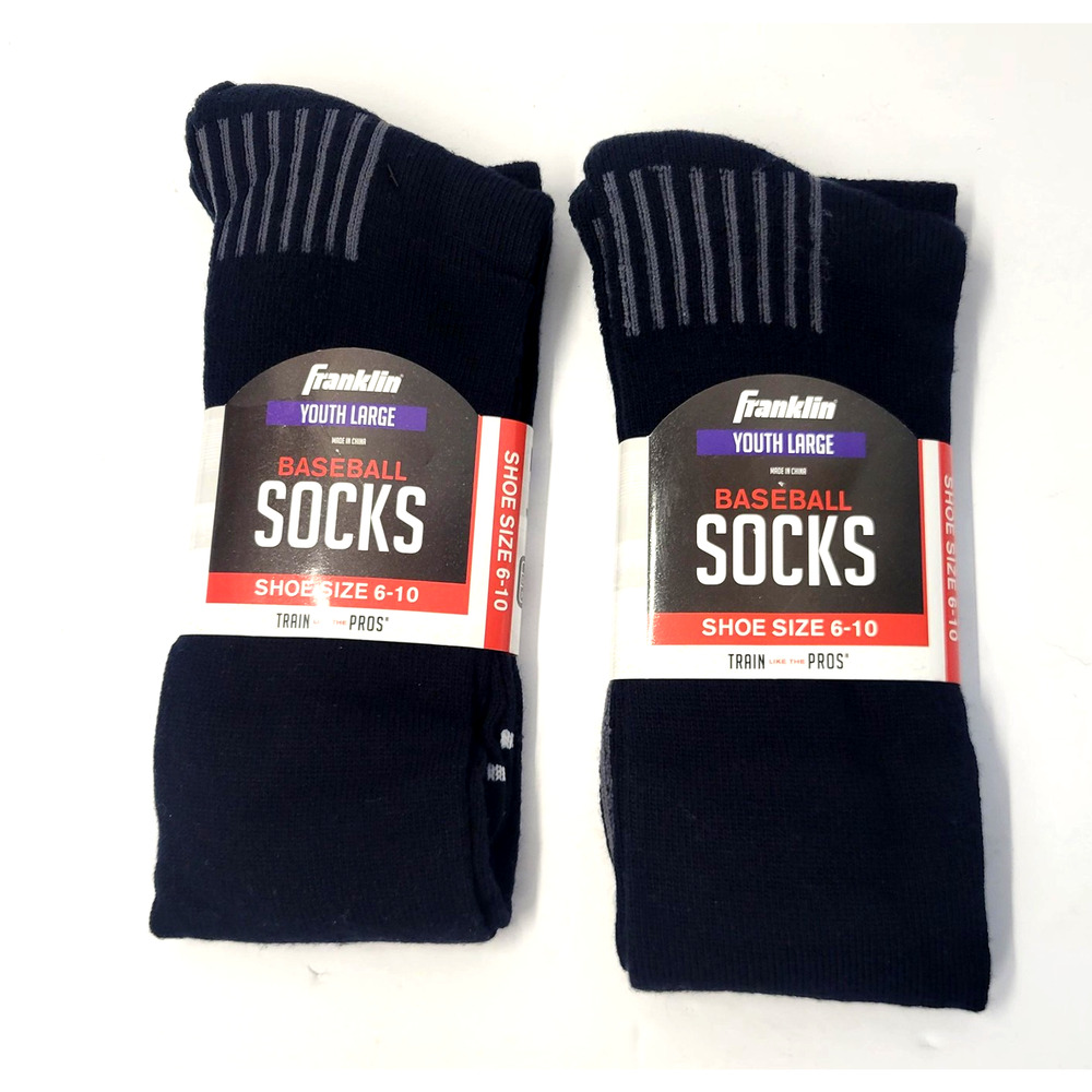 2-Franklin Baseball Socks Youth Large Navy Blue Athletic Shoe Size 6-10 Kids New